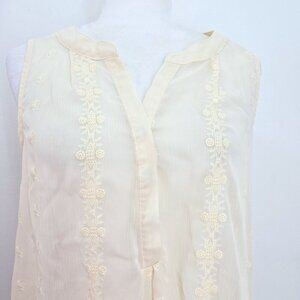 Knox Rose Yellow Beige Mesh Floral Embroidered Boho Tunic High Low Dress Women M